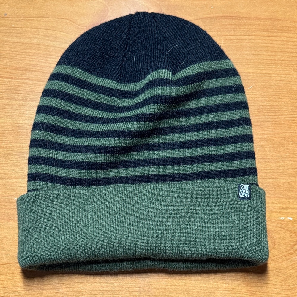 Stylish Black and Green Striped Beanie - Grenade Brand